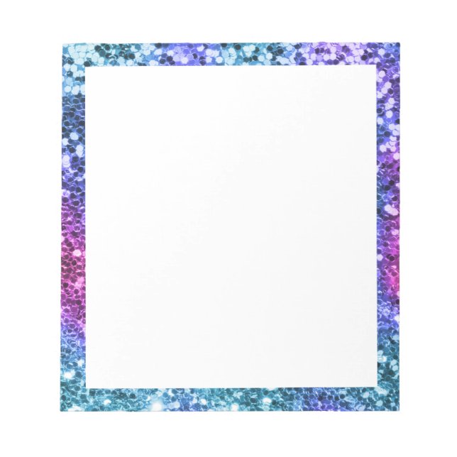 Faux Sparkly Mermaid Glitter Border White Notepad (Front)