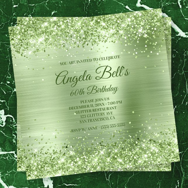 Faux Sparkly Mint Green Glitter Brushed Foil Invitation (Creator Uploaded)