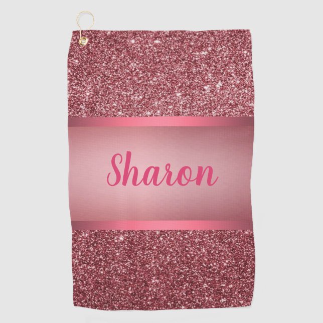 Faux sparkly pink design golf towel (Front)