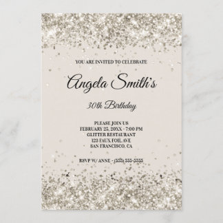 Faux Sparkly Platinum Glitter Beige Invitation