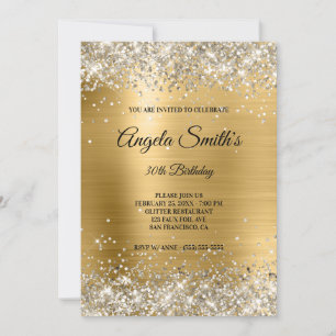 Faux Sparkly Platinum Glitter Gold Foil Monogram Invitation