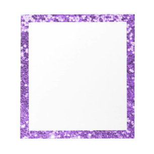 Faux Sparkly Purple Glitter Border White Notepad