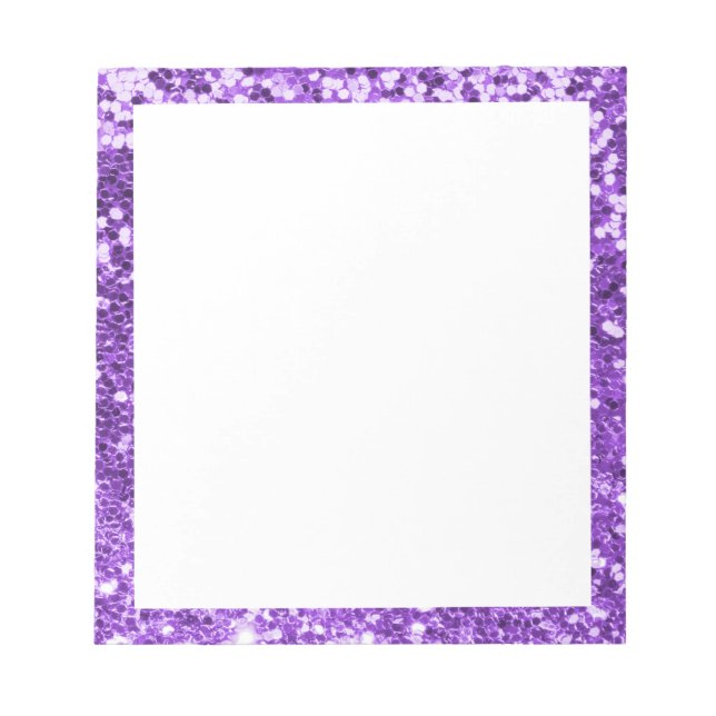 Faux Sparkly Purple Glitter Border White Notepad (Front)