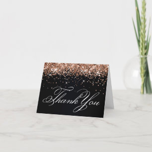 Faux Sparkly Rose Gold Glitter Black Thank You Card