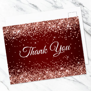 Faux Sparkly Rose Gold Glitter Burgundy Thank You Postcard