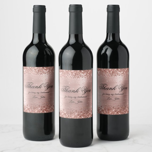 Faux Sparkly Rose Gold Glitter Foil Thank You Wine Label (Bottles)