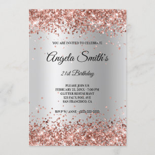 Faux Sparkly Rose Gold Glitter Silver Foil Invitation