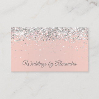 Faux Sparkly Silver Glitter Blush Business Card