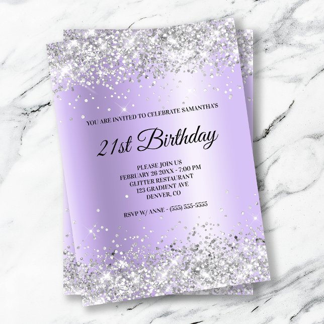 Faux Sparkly Silver Glitter Lavender Satin Foil Invitation (Creator Uploaded)