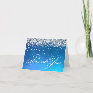 Faux Sparkly Silver Glitter Ocean Ombre Foil Thank You Card