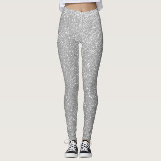Faux sparkly silver glitter printed legging tights