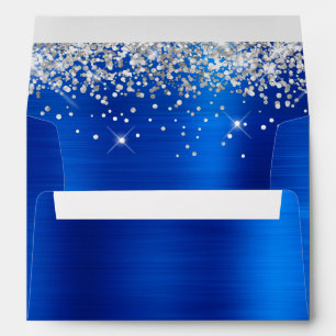 Faux Sparkly Silver Glitter Royal Blue Foil Envelope
