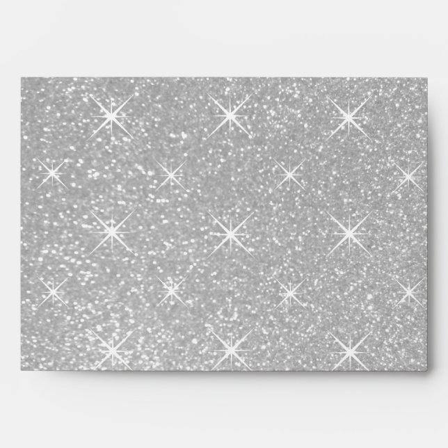Faux sparkly silver glitter wedding envelopes (Front)