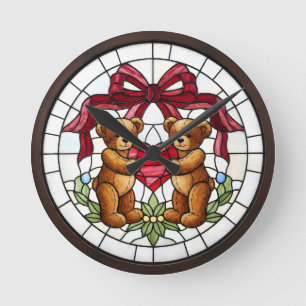Faux Stained Glass Bear Wall Clock