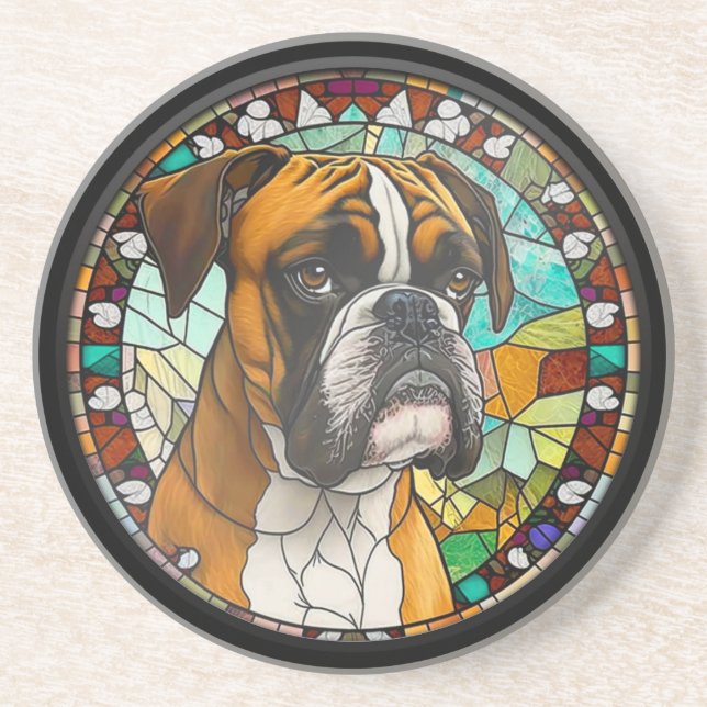 Faux Stained Glass Boxer Dog Coaster (Front)