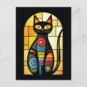 Faux Stained Glass Cat Postcard