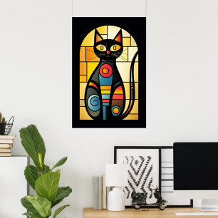 Faux Stained Glass Cat Poster