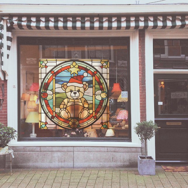 Faux Stained-Glass Christmas Bear Large Window Cling (Creator Uploaded)