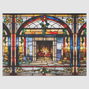 Faux Stained Glass Christmas Fireplace  Decoupage Tissue Paper