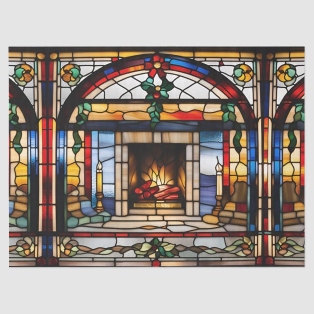 Faux Stained Glass Christmas Fireplace  Decoupage Tissue Paper (Front)