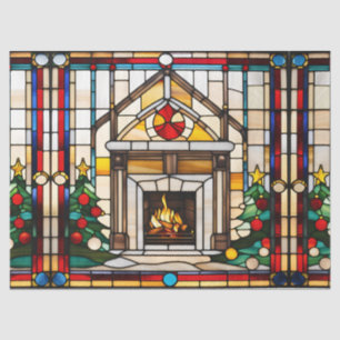 Faux Stained Glass Christmas Fireplace for Decoupa Tissue Paper