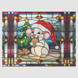 Faux Stained Glass Christmas Mouse Eating Cookies Tissue Paper
