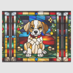 Faux Stained Glass Christmas Puppy for Decoupage C Tissue Paper