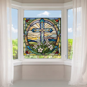 Faux Stained-Glass Christmas Stocking Large Window Cling