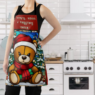 Faux Stained Glass Christmas Teddy Bear Apron