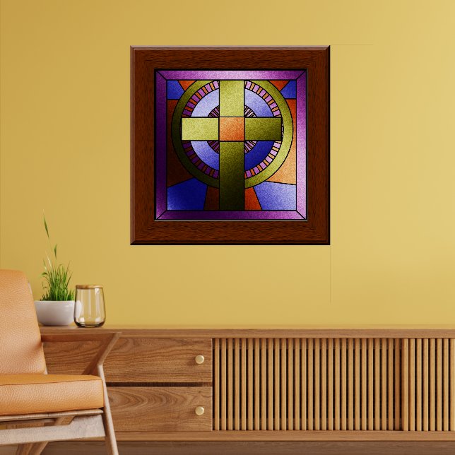Faux Stained Glass Church Window Easter Cross Poster (Living Room 2)
