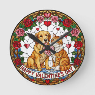 Faux Stained Glass Clock with Dog and Cat