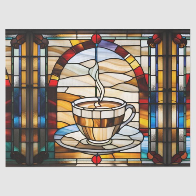  Faux Stained Glass Coffee Cup and Saucer for Deco Tissue Paper (Front)