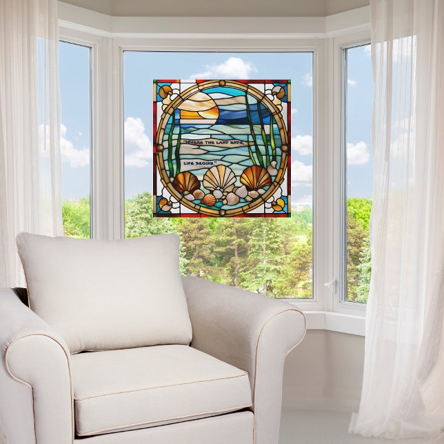 Faux Stained-Glass Customisable Seashore Window  Window Cling (Creator Uploaded)