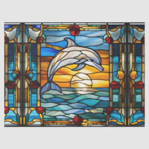 Faux Stained Glass Dolphin for Decoupage Craft Tis Tissue Paper