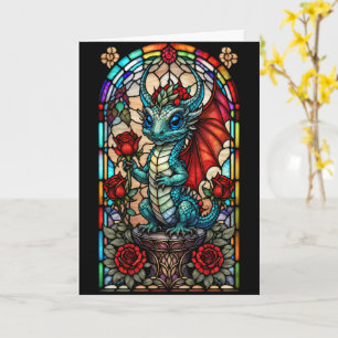 Faux Stained Glass Dragon with Rose Card