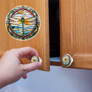 Faux Stained Glass Dragonfly Ceramic Knob