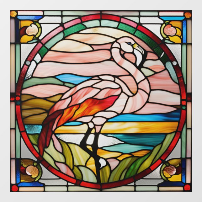 Faux Stained Glass Flamingo Window Cling (Sheet)