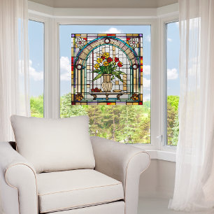  Faux Stained Glass Flowers in a Vase Window Cling