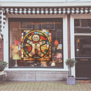 Faux Stained-Glass Gingerbread Man Large Window Cling