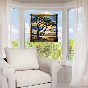 Faux Stained Glass Giraffe Next to Tree Window Cling