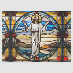Faux Stained Glass Jesus for Decoupage Craft Tissu Tissue Paper