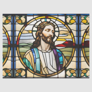  Faux Stained Glass Jesus for Decoupage Craft  Tissue Paper