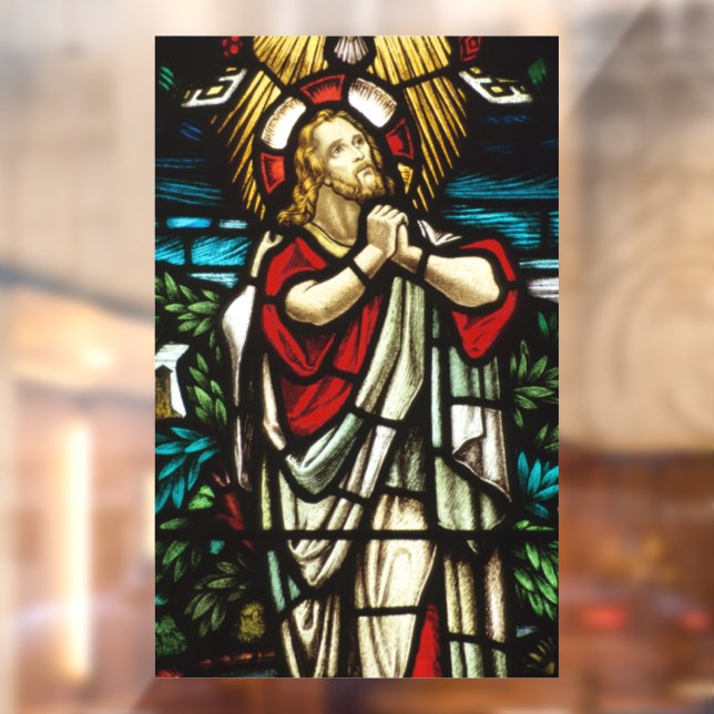 Faux Stained Glass Jesus Praying In The Wilderness Window Cling (Sheet 2)