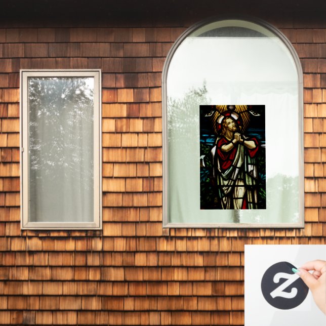 Faux Stained Glass Jesus Praying In The Wilderness Window Cling (Home Window)