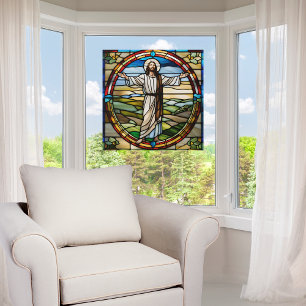 Faux Stained Glass Jesus with Arms Wide Open Window Cling