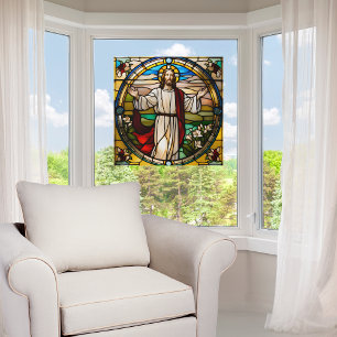 Faux Stained Glass Jesus with Outstretched Arms Window Cling