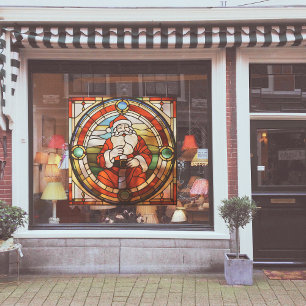 Faux Stained-Glass Jolly Santa Claus Large Window Cling