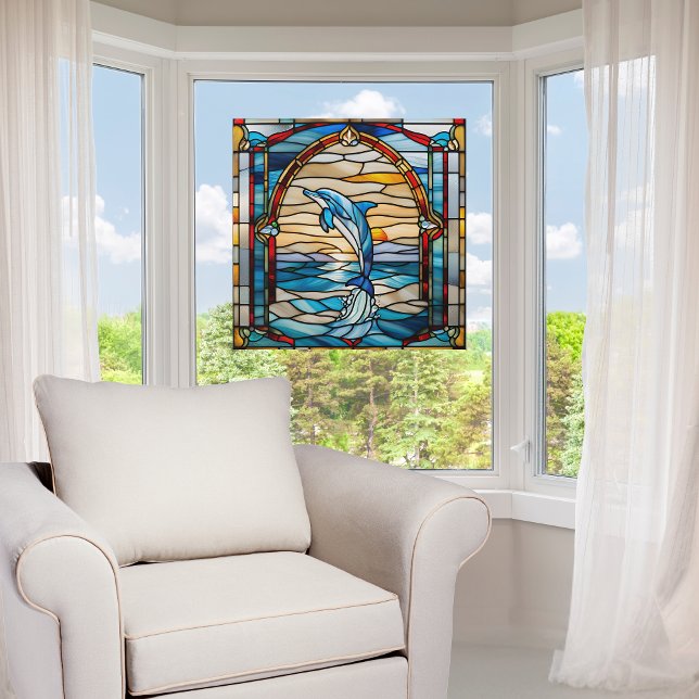 Faux Stained Glass Jumping Dolphin Window Cling (Creator Uploaded)