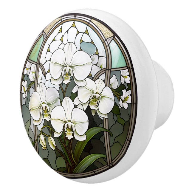 faux stained glass lion Ceramic flowers  Ceramic Knob (Right)