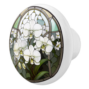 faux stained glass lion Ceramic flowers Knob